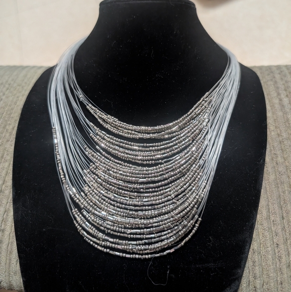 Multi-Layered Black Crystal Seed Bead Necklace • Wimsey Goth Style - Picture 1 of 4